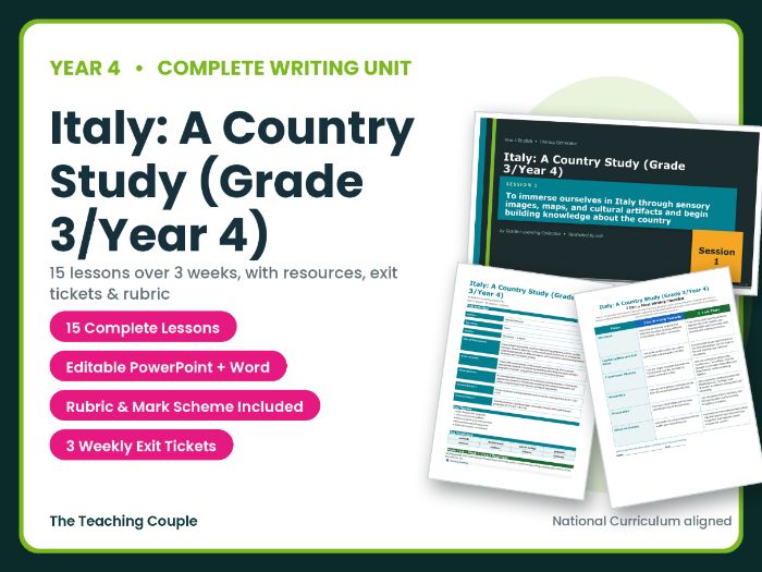 Italy: A Country Study | Year 4 English Unit | 15 Complete Lessons + Resources
