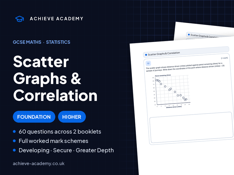 Scatter Graphs & Correlation GCSE Maths Booklets | Foundation & Higher + Mark Schemes