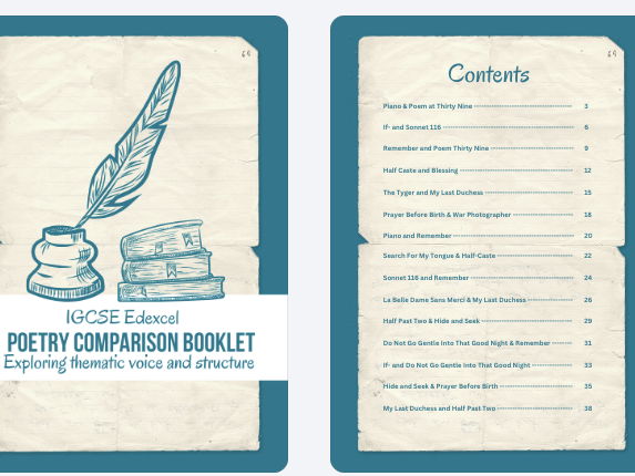 Edexcel IGCSE Poetry Comparison Grids (4ET1) – Completed Model Comparisons + Template