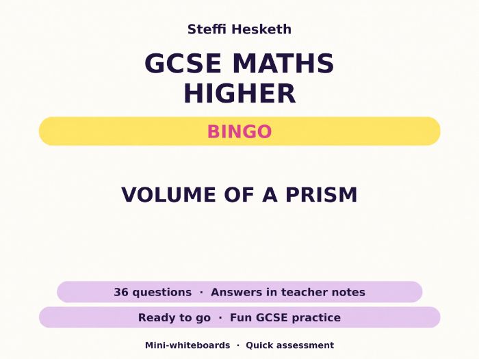 Volume of a Prism GCSE Maths Higher Bingo