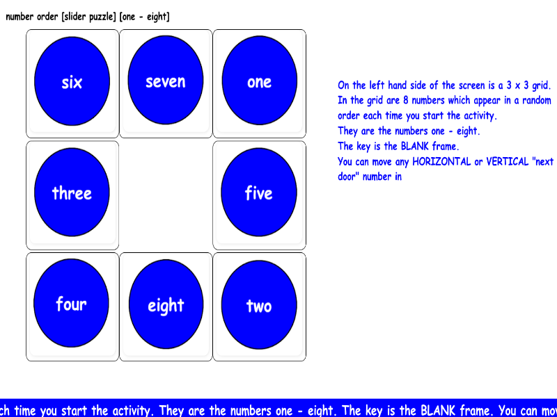 number [slider puzzle] [one - eight]