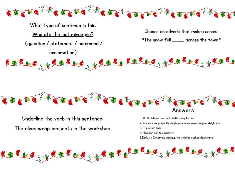 FREE Christmas SPaG Quiz – 10 Question Google Slides Activity | Year 3 & Year 4