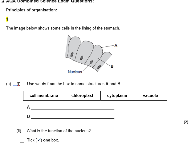 AQA Combined Science Organisation (30+ Exam Questions 9-1) Foundation and Higher