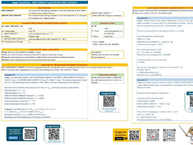 Cheatsheet/Quiz: Specific Heat Capacity