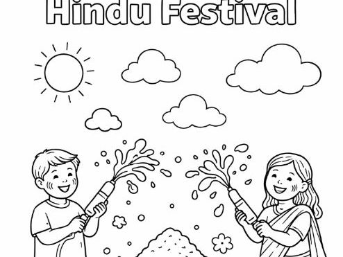 Holi Hindu Festival Simple Colouring Page