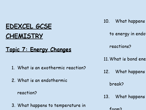 GCSE Edexcel Chemistry – Energy Changes Worksheet (30 Low-Stakes Questions + Answers)