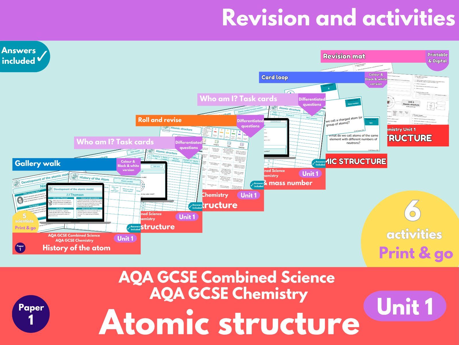 AQA GCSE Combined Science Chemistry | Atomic Structure Revision and Activity Bundle | Unit 1