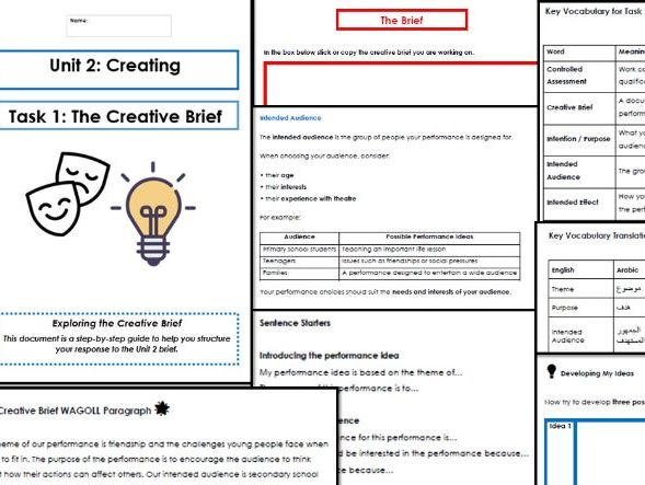 Eduqas Performing Arts Unit 2 Task 1 Creative Brief Workbook + Teacher Guidance