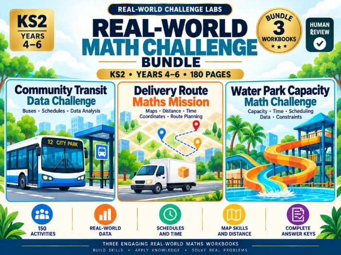 Real-World Maths Challenge Bundle | KS2 Years 4–6 | 180 Pages | Data Handling, Time & Measurement