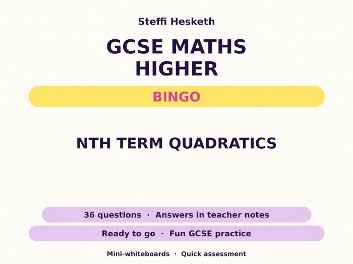 nth Term Quadratics GCSE Maths Higher Bingo
