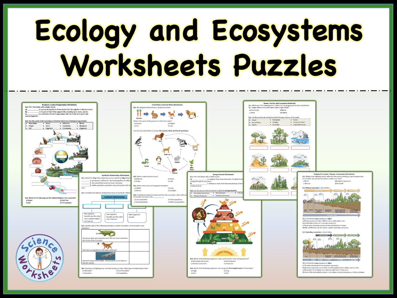 Ecology and Ecosystems Unit - Worksheets & Puzzles (KS3 Biology, Science) | AQA Aligned