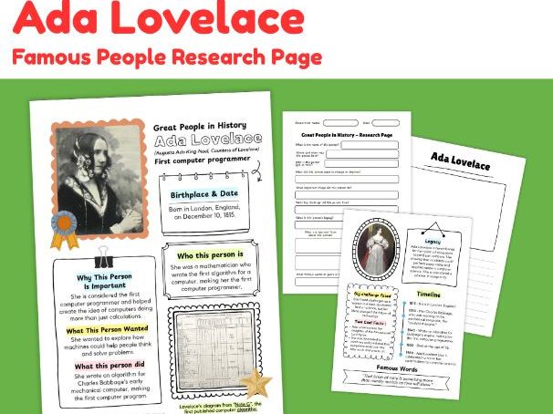 Ada Lovelace Research Project | Biography Worksheets for Kids