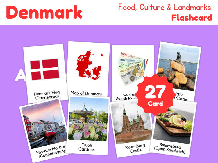Denmark Geography Flashcards | 27 Printable Country Study Cards