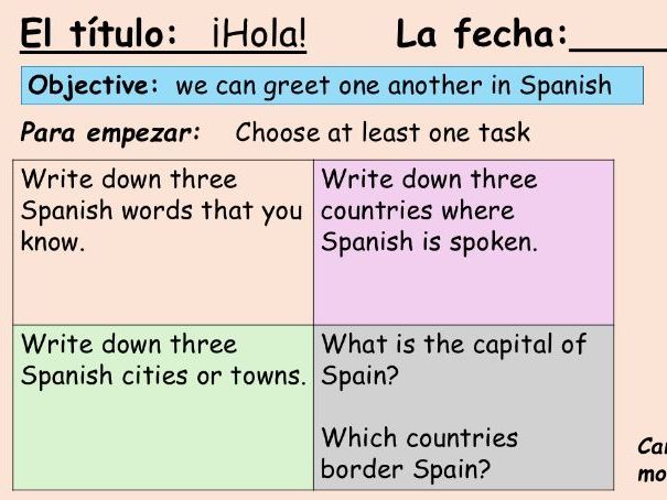 Introductions and greetings Year 7 Spanish 2 lessons