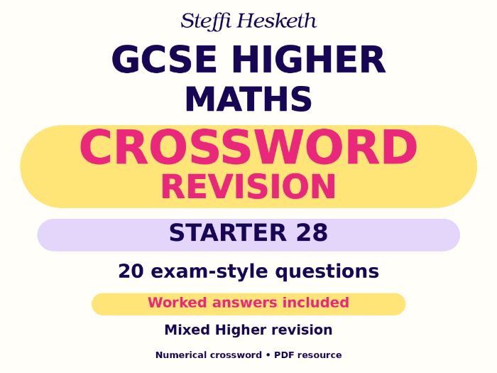 GCSE Higher Maths Crossword Revision Starter 28
