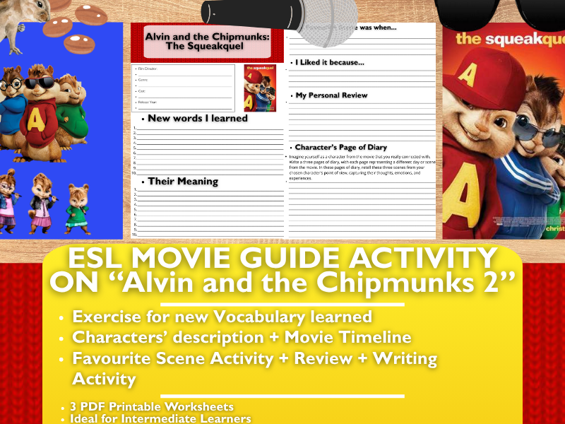 ESL Movie Guide Worksheets on "Alvin and the Chipmunks: The Squeakquel"