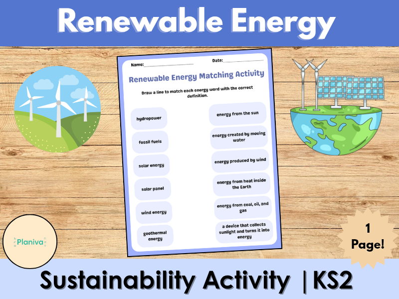 Renewable Energy Matching Worksheet | Sustainability Activity | KS2
