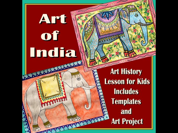 Art of India Lesson for Kids, Indian Art History, Madhubani Elephant Art Project