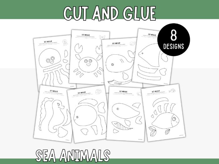 Sea Animals - Printable Cut and Glue Craft for Kids