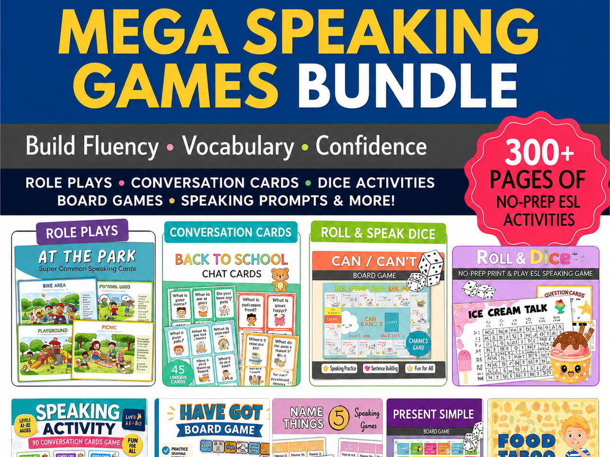 ESL Speaking Games MEGA Bundle | Role Play, Conversation Cards, Dice Activities