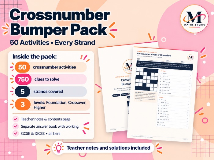 Crossnumber Bumper Pack – 50 GCSE & IGCSE Maths Activities