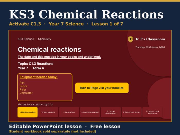 KS3 Activate C1.3 Reactions: Chemical Reactions