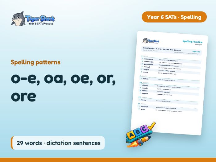 o-e, oa, oe, or, ore: Y6 Spelling Patterns