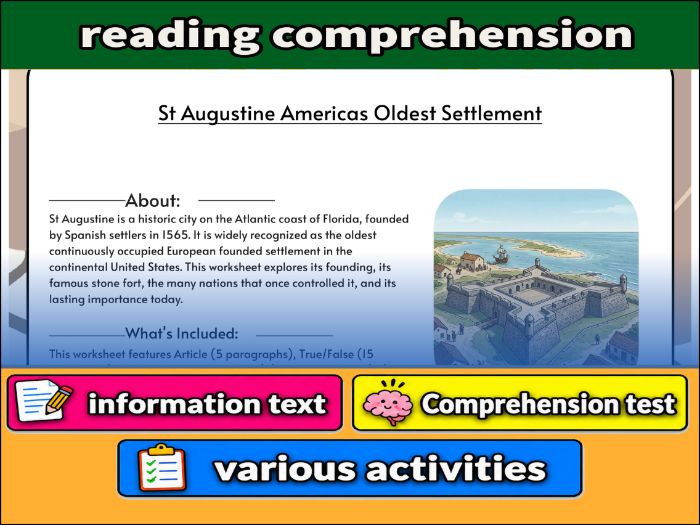 St Augustine Americas Oldest Settlement  & Comprehension Test