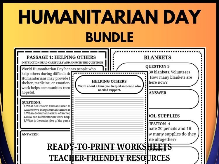 Humanitarian Learning Bundle | Reading Comprehension, Writing Prompts & Math | Grades 2–8