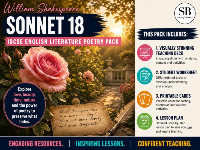 "Sonnet 18" - by Shakespeare - card activity lesson pack from Smithy's Basics