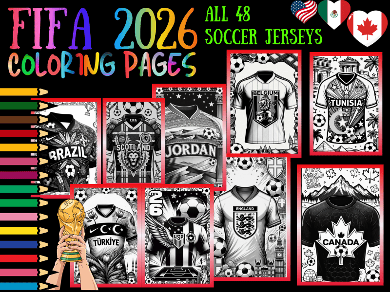 FIFA World Cup 2026 All 48 Teams Soccer Jerseys Coloring Pages for Kids NO PREP