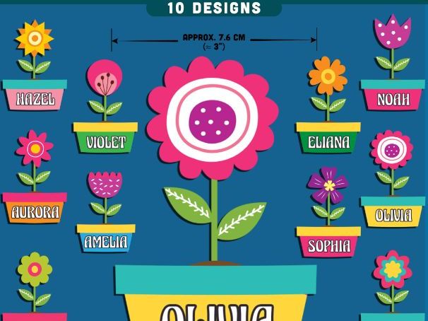 Flower Pot Name Tags, Editable Locker & Cubby Labels, Colorful Classroom Decor