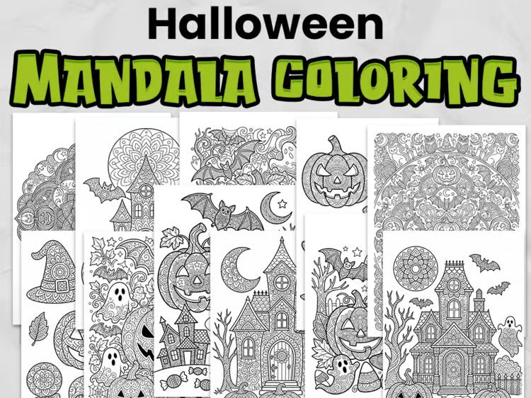 Halloween Mandala Colouring Pages: 13 No-Prep Mindfulness Activities for KS1 & KS2