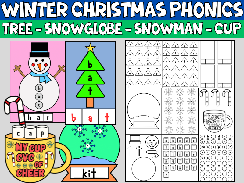 Christmas & Winter CVC Phonics Crafts BUNDLE | Build & Read CVC Words | EYFS & KS1  Literacy Center Activity