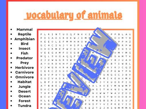 VOCABULARY OF ANIMALS WORD SEARCH