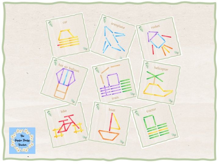 Lolly Stick Pattern Cards - Transport Vehicles (Natural Theme)