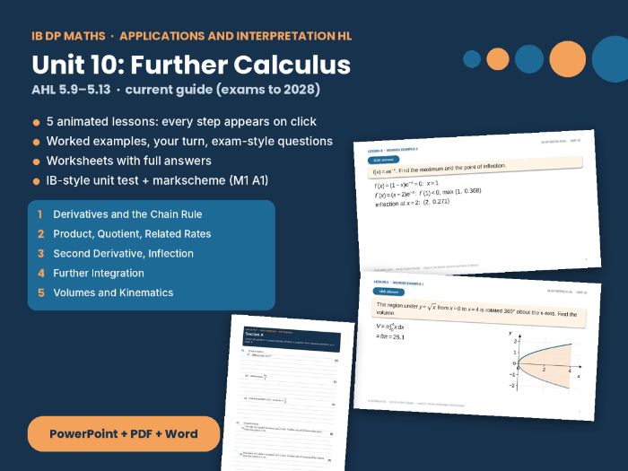 IB Maths AI HL Further Calculus – HL Unit 10: chain rule, inflection, volumes, kinematics, IB test
