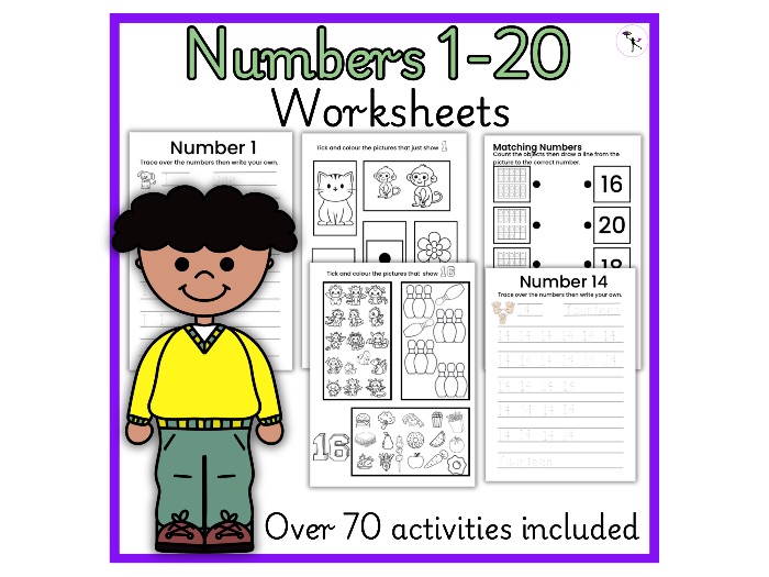 Numbers 1-20 Worksheets, Tracing, Addition, and Subtraction for Preschool and Kindergarten