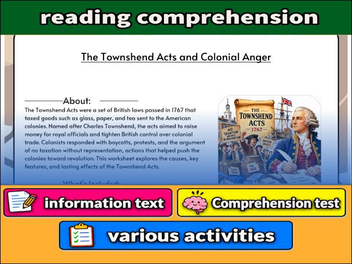 The Townshend Acts and Colonial Anger   & Comprehension Test