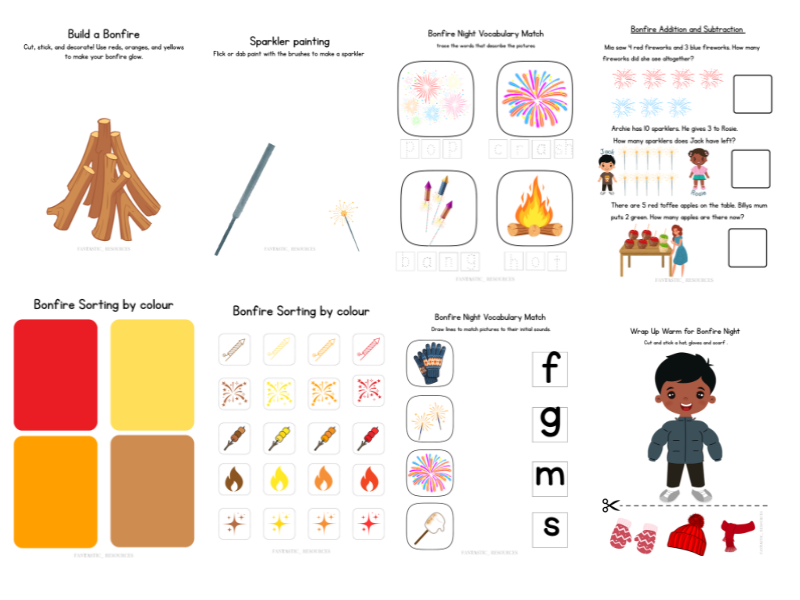 Bonfire Night Activity Pack – 21 Pages | EYFS & KS1 | Maths, Phonics, Fine Motor & Creative Tasks