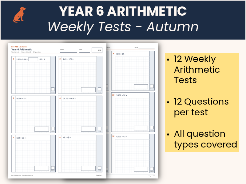 Year 6 Arithmetic | 12 Weekly Tests – Autumn Term