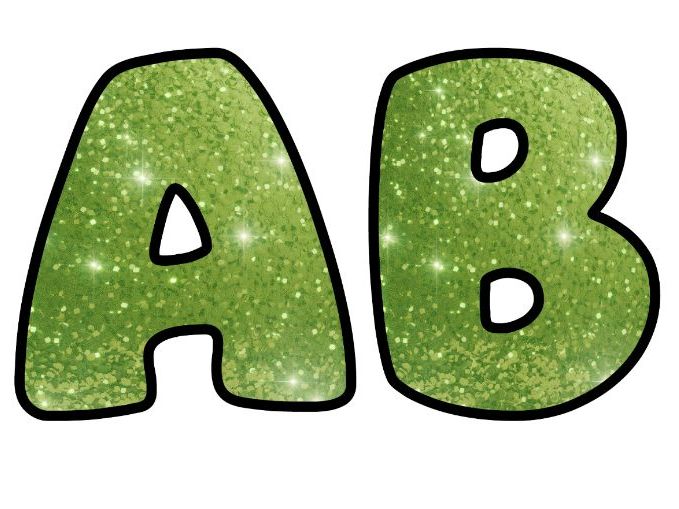 Shiny Glitter Art Lime Green Classroom Display | Lettering Set | Upper & Lowercase, 0-9 and Signs