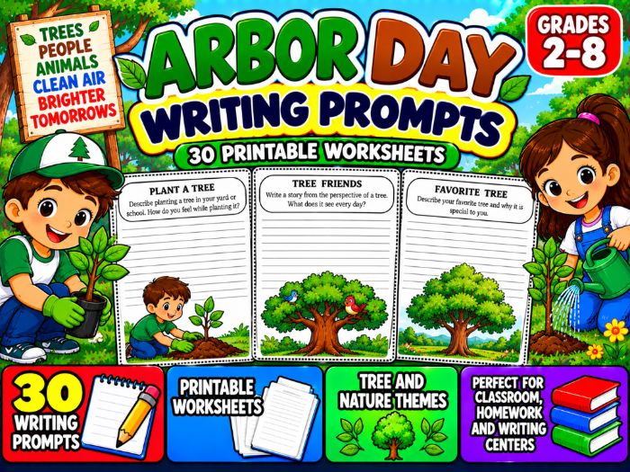 Arbor Day Writing Prompts | 30 Printable Worksheets