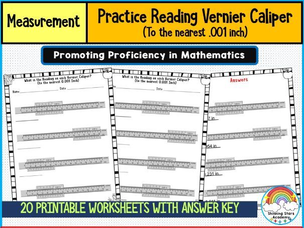 Reading a Vernier Caliper (to the nearest .001 inch) Worksheets | Precision Measurement Practice