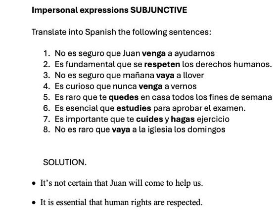 Impersonal expressions Subjunctive EXERCISE