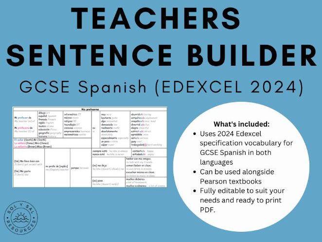 GCSE Spanish (Edexcel 2024) My Teachers Sentence Builder