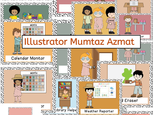 Boho Theme Classroom Jobs Girls/Boys & Labels Clipart/Name Tags & Job Titles