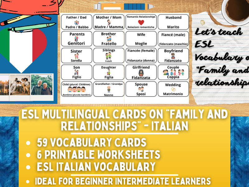 ESL Multilingual Vocabulary Flashcards - Family and Relationships - Italian