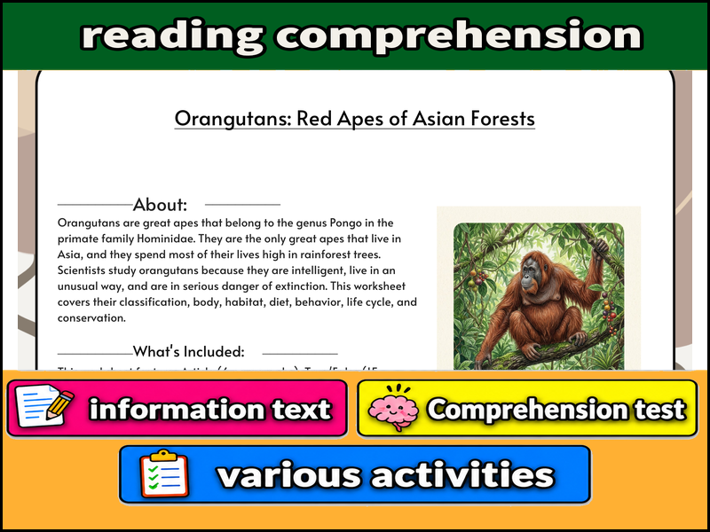 Orangutans: Red Apes of Asian Forests & Comprehension Test