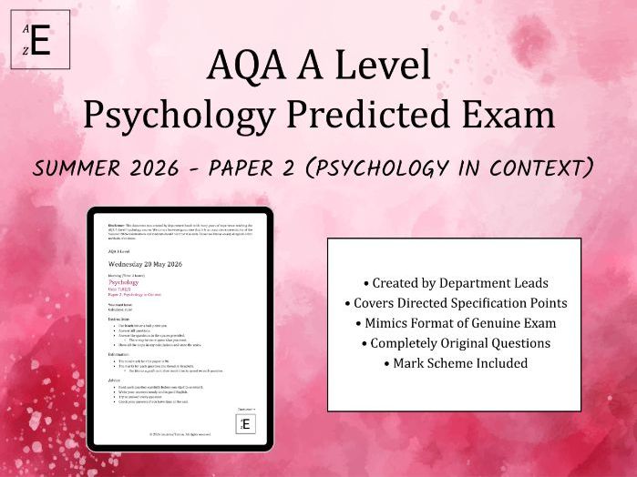 Summer 2026 AQA A Level Psychology Predicted Exam - Paper 2 (Psychology in Context)